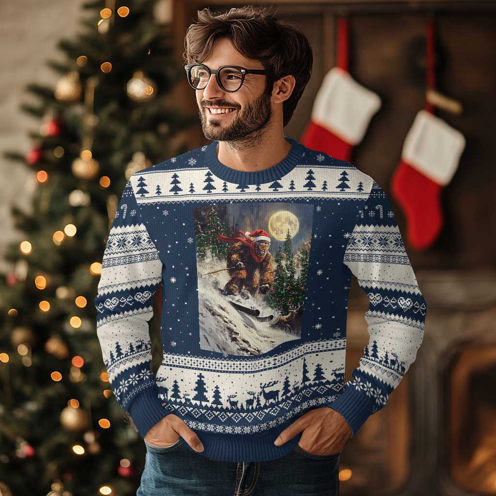 Xmas Bigfoot Skiing Ugly Christmas Sweater Funny Santa Sasquatch Snowboard Ski Lover Skier - Wonder Print Shop