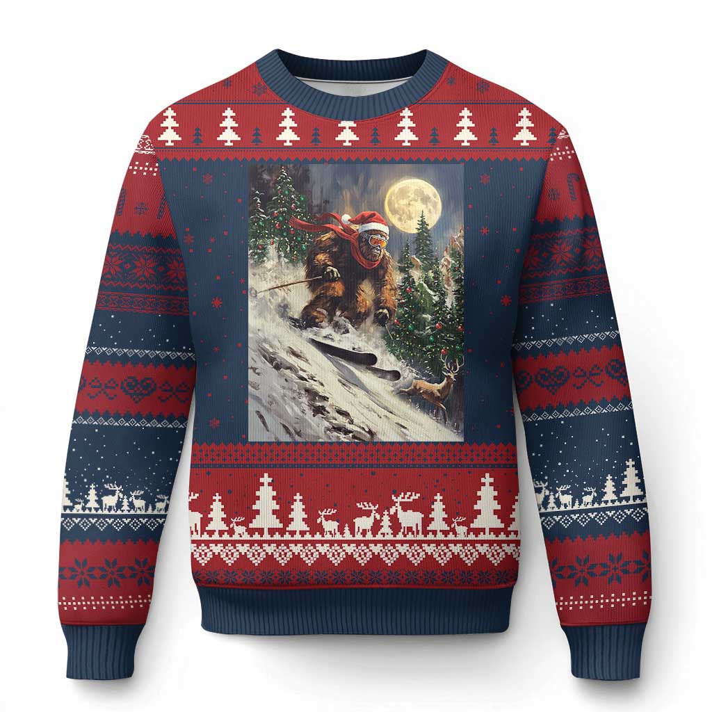 Xmas Bigfoot Skiing Ugly Christmas Sweater Funny Santa Sasquatch Snowboard Ski Lover Skier - Wonder Print Shop