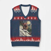 Xmas Bigfoot Skiing V-Neck Knit Sweater Vest Funny Santa Sasquatch Snowboard Ski Lover Skier - Wonder Print Shop
