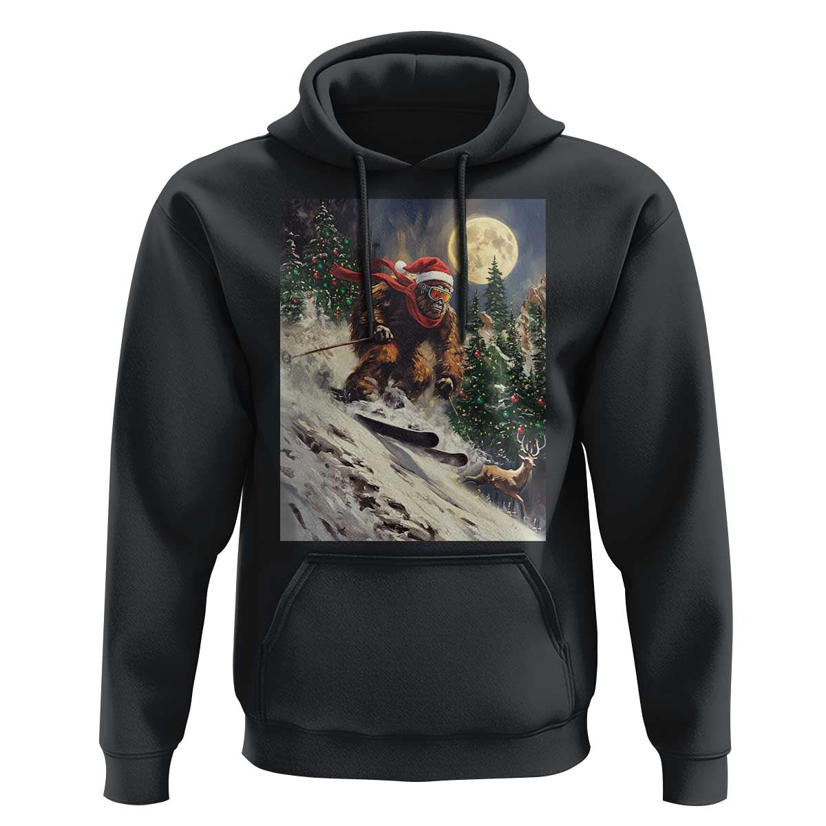 Christmas Bigfoot Skiing Hoodie Funny Santa Sasquatch Snowboard Ski Lover Skier - Wonder Print Shop