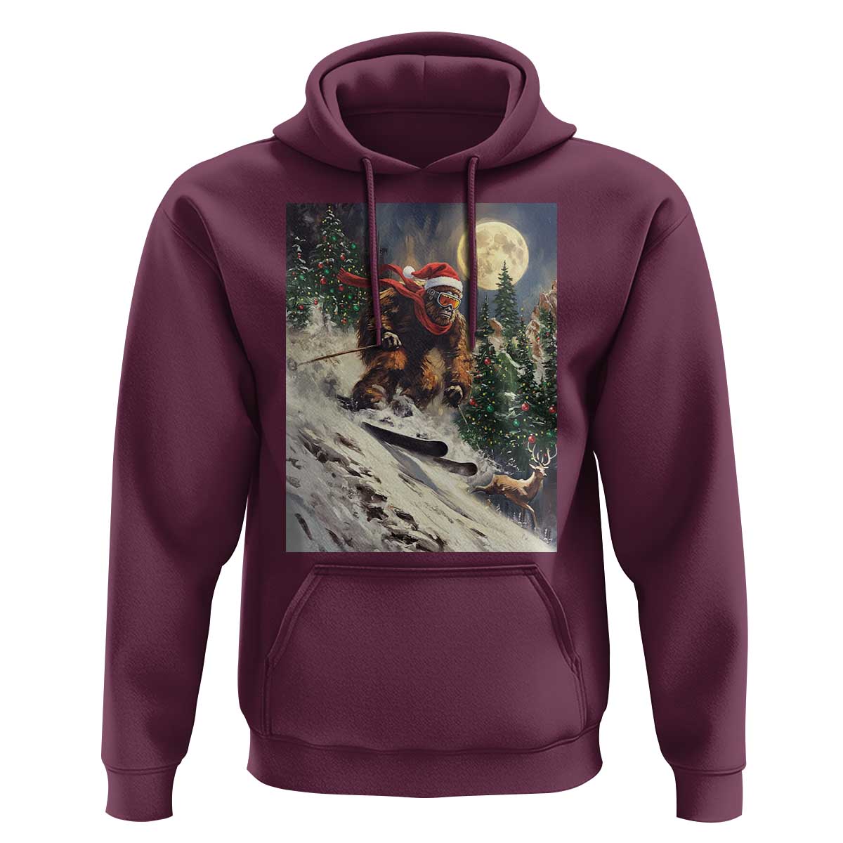 Christmas Bigfoot Skiing Hoodie Funny Santa Sasquatch Snowboard Ski Lover Skier - Wonder Print Shop