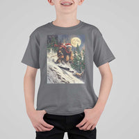 Christmas Bigfoot Skiing T Shirt For Kid Funny Santa Sasquatch Snowboard Ski Lover Skier - Wonder Print Shop