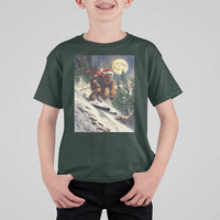 Christmas Bigfoot Skiing T Shirt For Kid Funny Santa Sasquatch Snowboard Ski Lover Skier - Wonder Print Shop