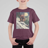 Christmas Bigfoot Skiing T Shirt For Kid Funny Santa Sasquatch Snowboard Ski Lover Skier - Wonder Print Shop