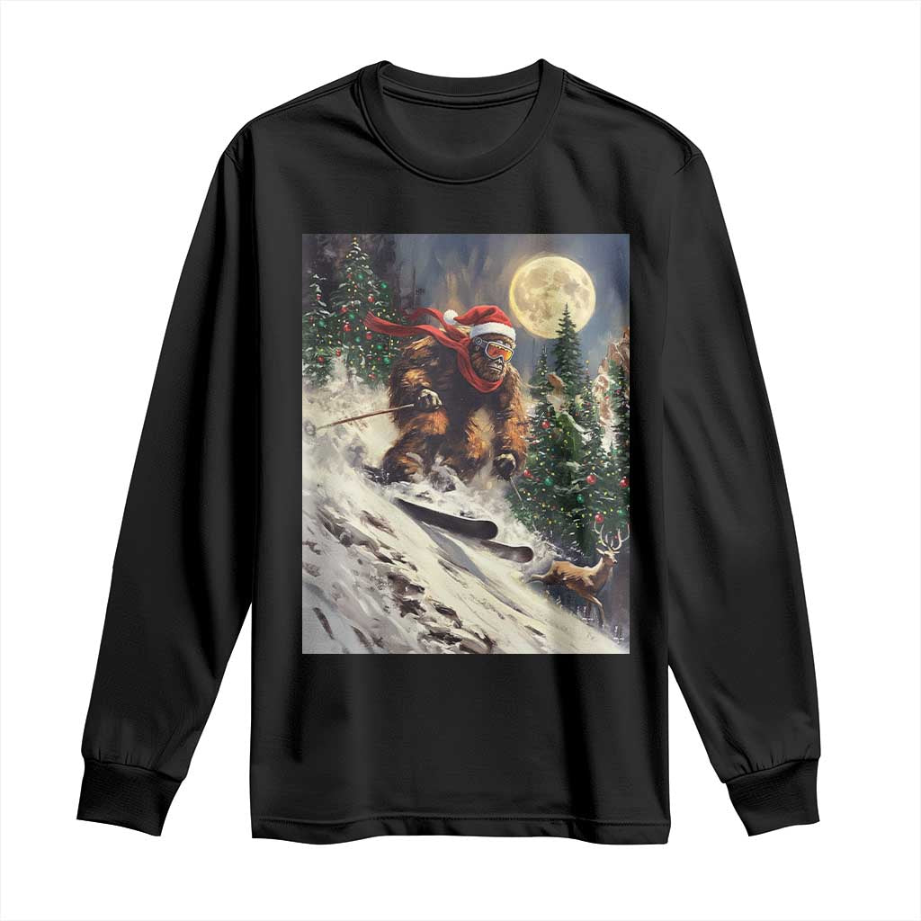 Christmas Bigfoot Skiing Long Sleeve Shirt Funny Santa Sasquatch Snowboard Ski Lover Skier - Wonder Print Shop