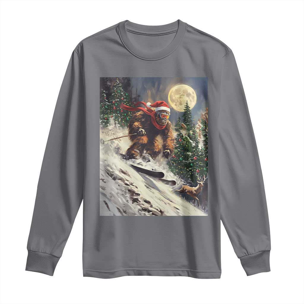 Christmas Bigfoot Skiing Long Sleeve Shirt Funny Santa Sasquatch Snowboard Ski Lover Skier - Wonder Print Shop