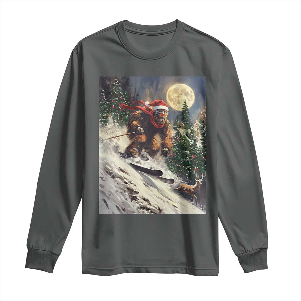 Christmas Bigfoot Skiing Long Sleeve Shirt Funny Santa Sasquatch Snowboard Ski Lover Skier - Wonder Print Shop