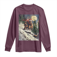Christmas Bigfoot Skiing Long Sleeve Shirt Funny Santa Sasquatch Snowboard Ski Lover Skier - Wonder Print Shop