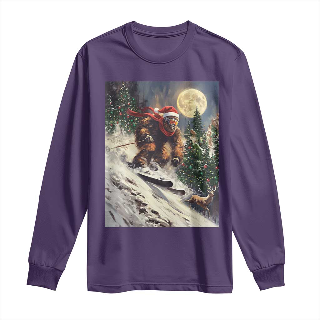 Christmas Bigfoot Skiing Long Sleeve Shirt Funny Santa Sasquatch Snowboard Ski Lover Skier - Wonder Print Shop