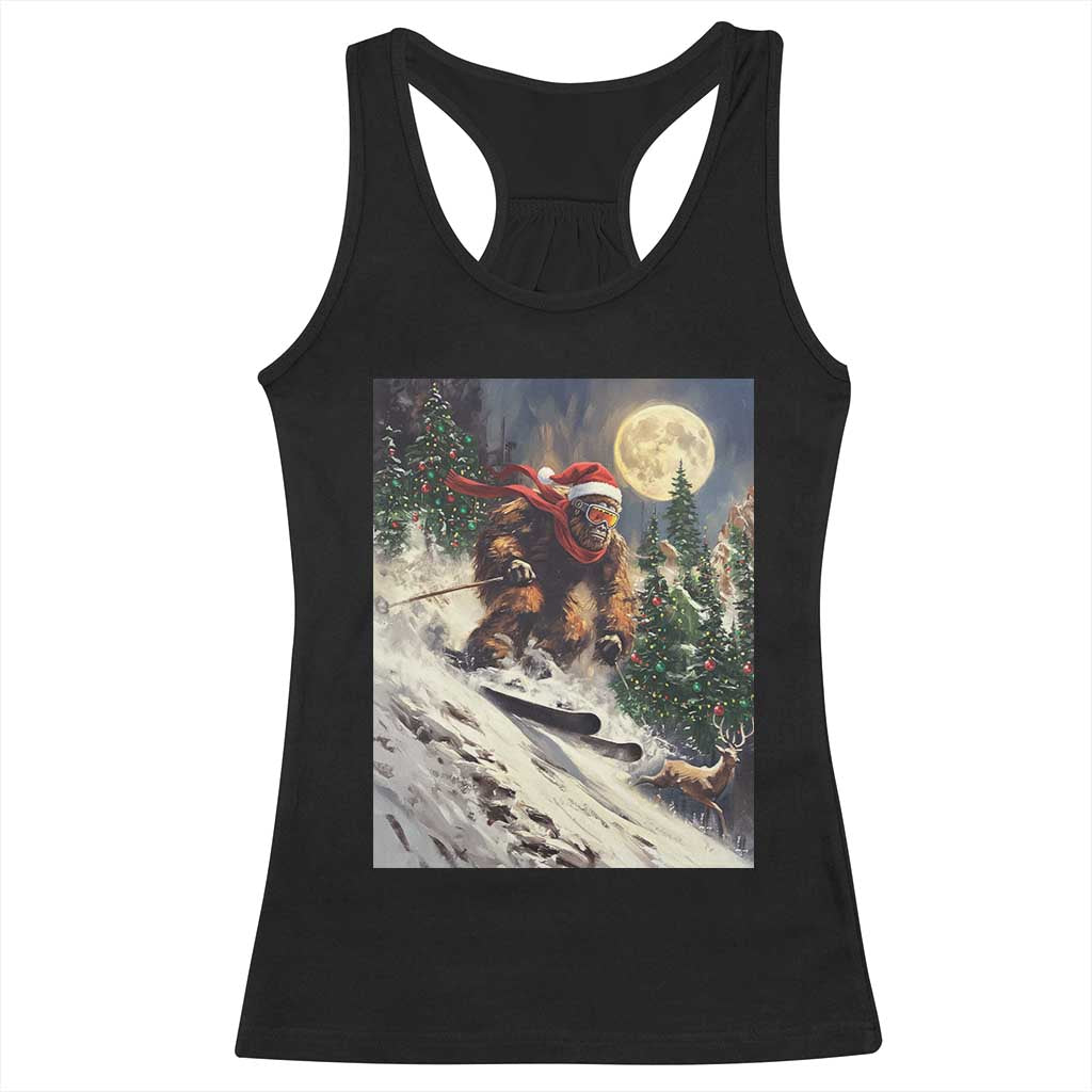 Christmas Bigfoot Skiing Racerback Tank Top Funny Santa Sasquatch Snowboard Ski Lover Skier - Wonder Print Shop