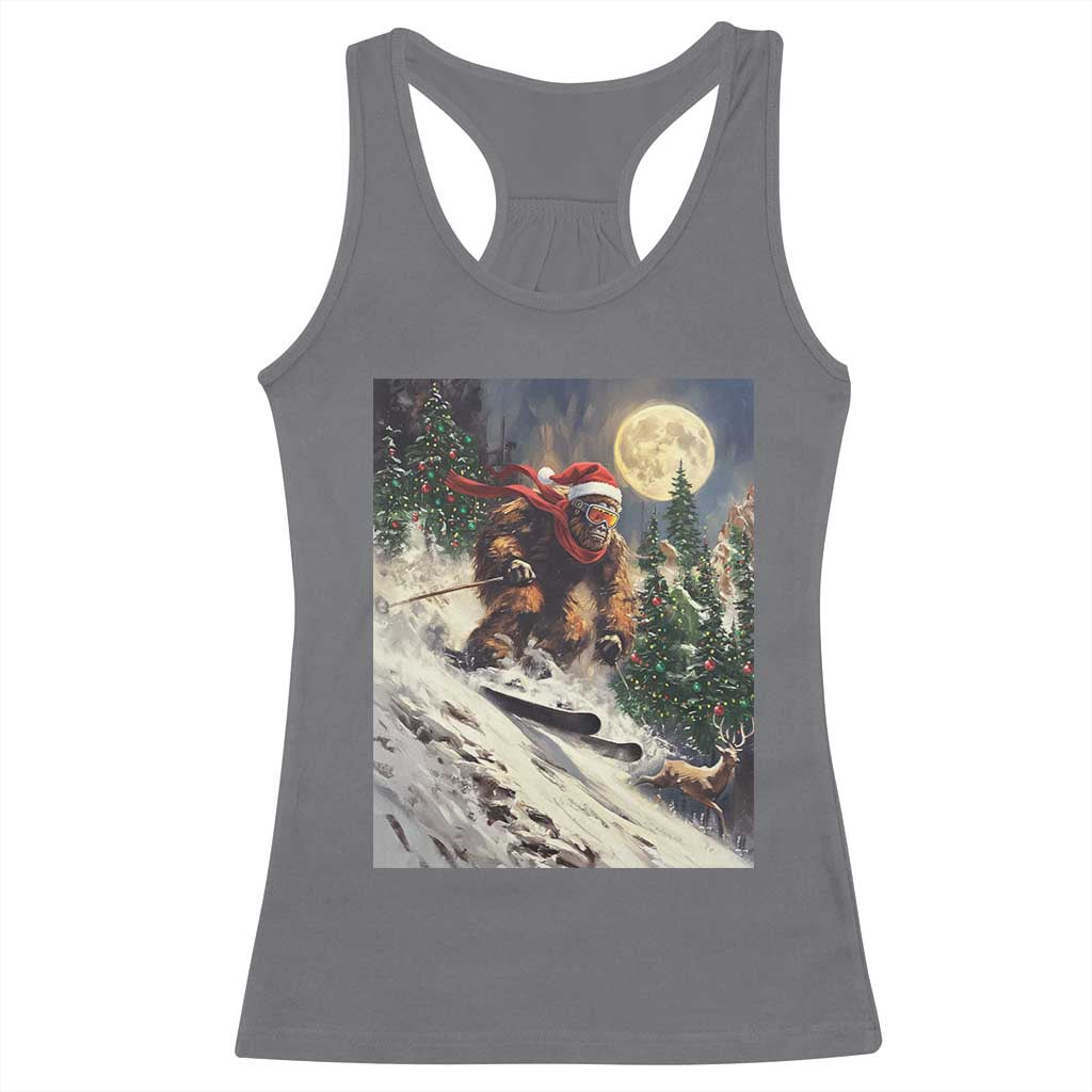 Christmas Bigfoot Skiing Racerback Tank Top Funny Santa Sasquatch Snowboard Ski Lover Skier - Wonder Print Shop
