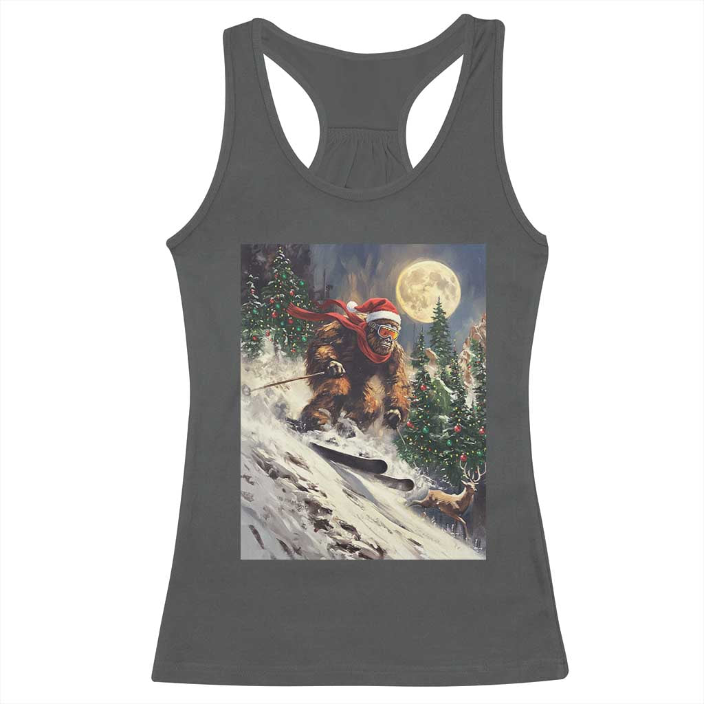 Christmas Bigfoot Skiing Racerback Tank Top Funny Santa Sasquatch Snowboard Ski Lover Skier - Wonder Print Shop