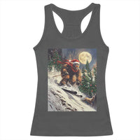 Christmas Bigfoot Skiing Racerback Tank Top Funny Santa Sasquatch Snowboard Ski Lover Skier - Wonder Print Shop