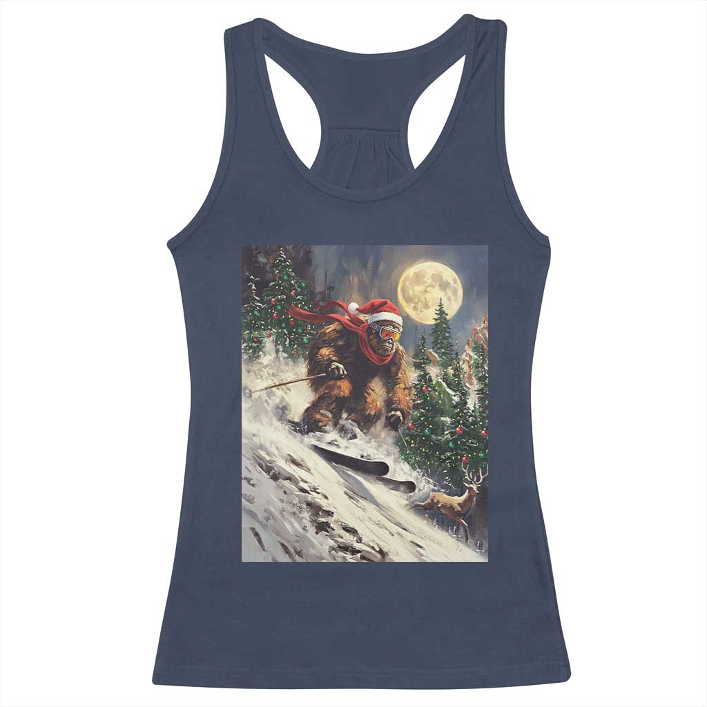 Christmas Bigfoot Skiing Racerback Tank Top Funny Santa Sasquatch Snowboard Ski Lover Skier - Wonder Print Shop