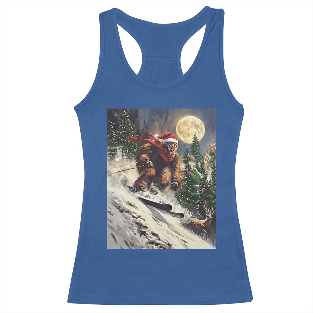Christmas Bigfoot Skiing Racerback Tank Top Funny Santa Sasquatch Snowboard Ski Lover Skier - Wonder Print Shop