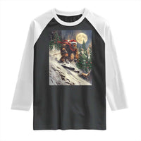 Christmas Bigfoot Skiing Raglan Shirt Funny Santa Sasquatch Snowboard Ski Lover Skier - Wonder Print Shop