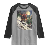 Christmas Bigfoot Skiing Raglan Shirt Funny Santa Sasquatch Snowboard Ski Lover Skier - Wonder Print Shop