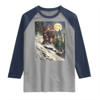 Christmas Bigfoot Skiing Raglan Shirt Funny Santa Sasquatch Snowboard Ski Lover Skier - Wonder Print Shop