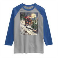 Christmas Bigfoot Skiing Raglan Shirt Funny Santa Sasquatch Snowboard Ski Lover Skier - Wonder Print Shop