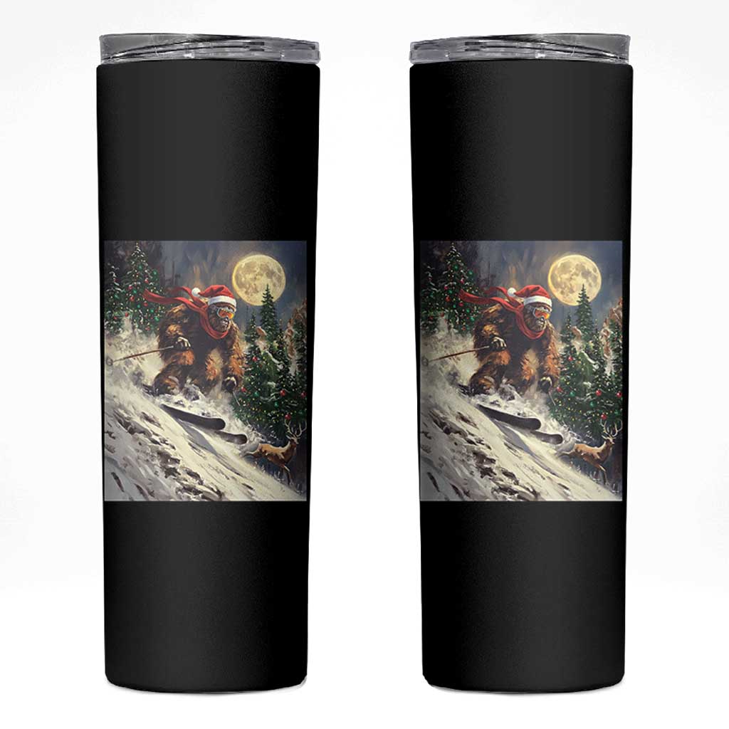 Christmas Bigfoot Skiing Skinny Tumbler Funny Santa Sasquatch Snowboard Ski Lover Skier - Wonder Print Shop