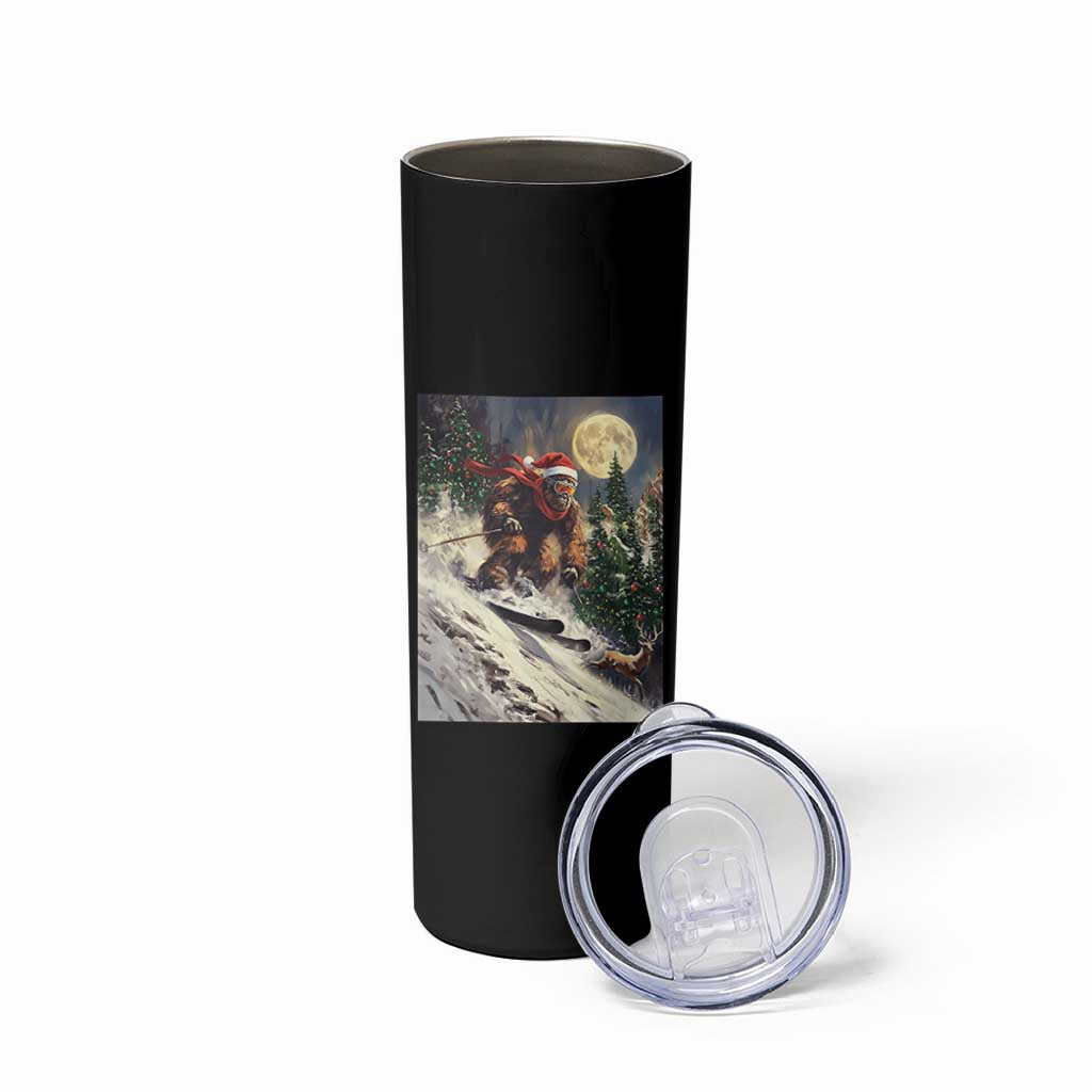 Christmas Bigfoot Skiing Skinny Tumbler Funny Santa Sasquatch Snowboard Ski Lover Skier - Wonder Print Shop