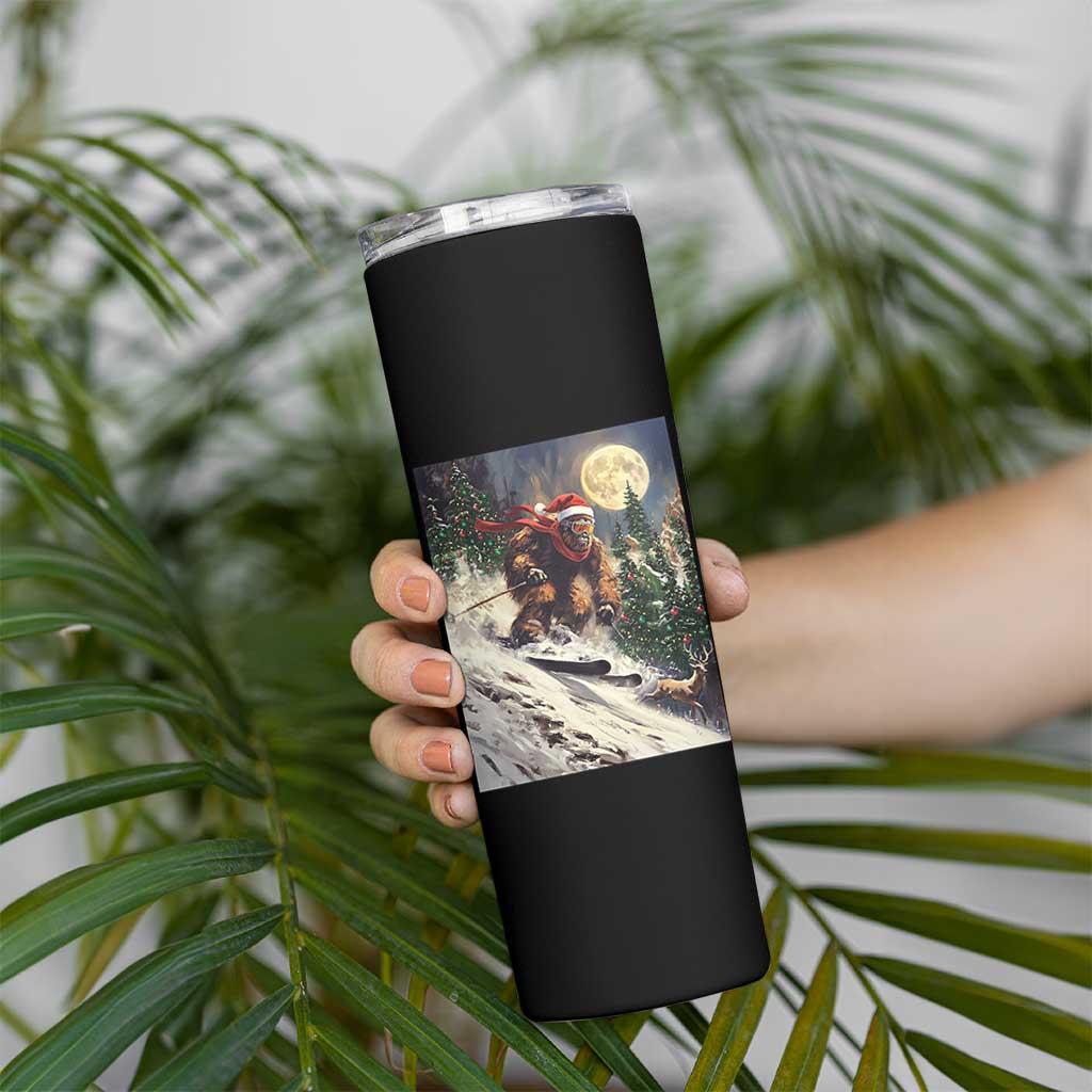 Christmas Bigfoot Skiing Skinny Tumbler Funny Santa Sasquatch Snowboard Ski Lover Skier - Wonder Print Shop