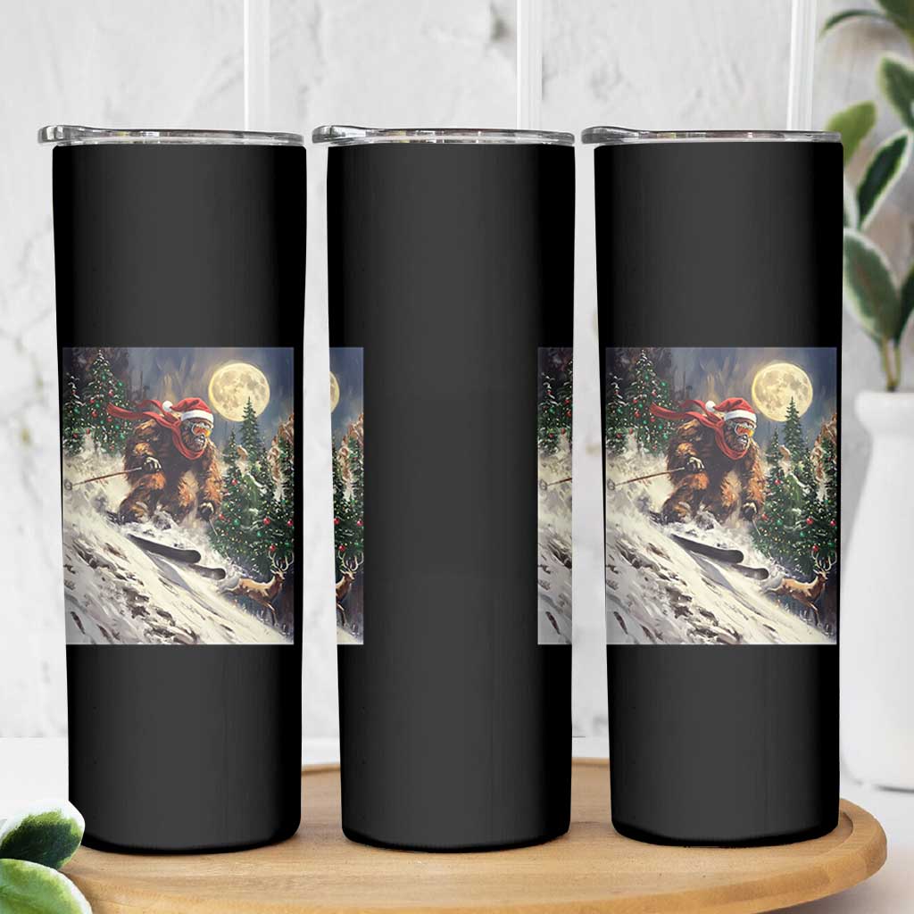 Christmas Bigfoot Skiing Skinny Tumbler Funny Santa Sasquatch Snowboard Ski Lover Skier - Wonder Print Shop