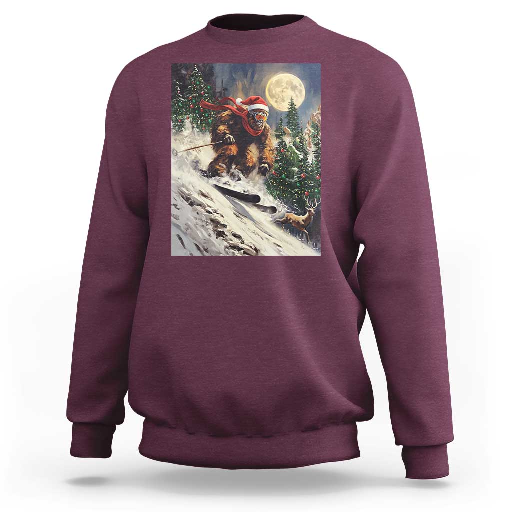 Christmas Bigfoot Skiing Sweatshirt Funny Santa Sasquatch Snowboard Ski Lover Skier - Wonder Print Shop