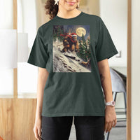 Christmas Bigfoot Skiing T Shirt For Women Funny Santa Sasquatch Snowboard Ski Lover Skier - Wonder Print Shop