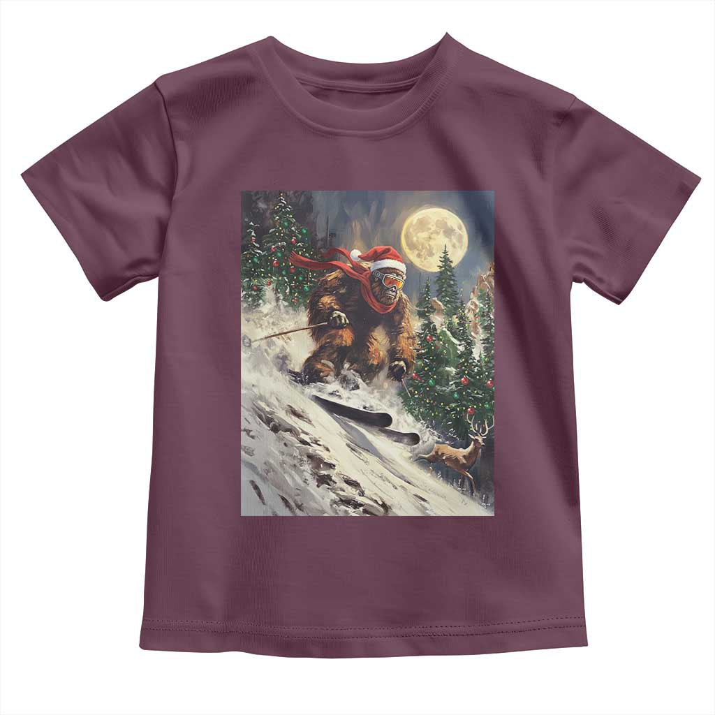 Christmas Bigfoot Skiing Toddler T Shirt Funny Santa Sasquatch Snowboard Ski Lover Skier - Wonder Print Shop