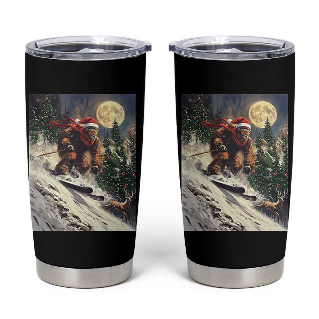 Christmas Bigfoot Skiing Tumbler Cup Funny Santa Sasquatch Snowboard Ski Lover Skier - Wonder Print Shop