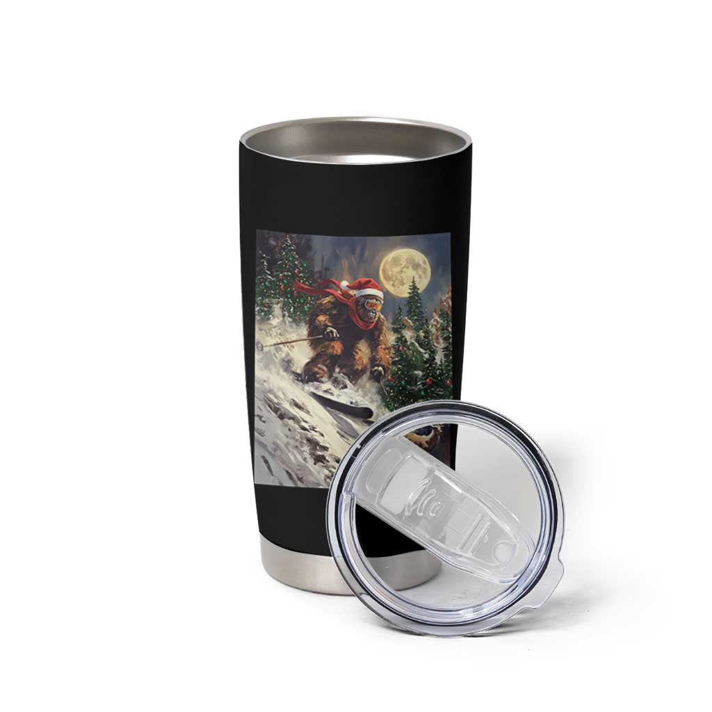 Christmas Bigfoot Skiing Tumbler Cup Funny Santa Sasquatch Snowboard Ski Lover Skier - Wonder Print Shop