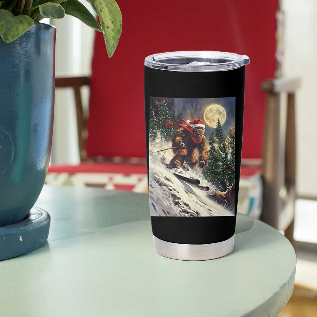 Christmas Bigfoot Skiing Tumbler Cup Funny Santa Sasquatch Snowboard Ski Lover Skier - Wonder Print Shop