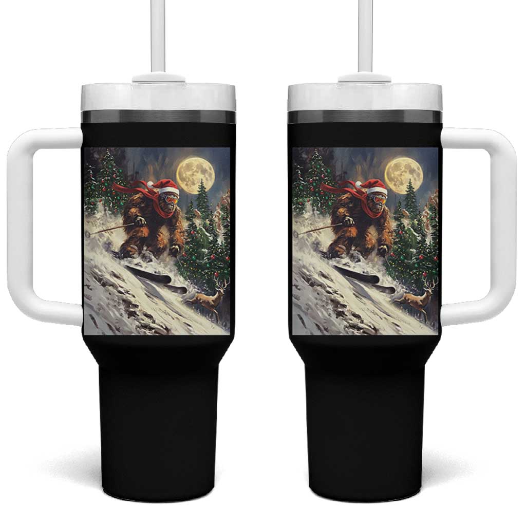 Christmas Bigfoot Skiing Tumbler With Handle Funny Santa Sasquatch Snowboard Ski Lover Skier - Wonder Print Shop