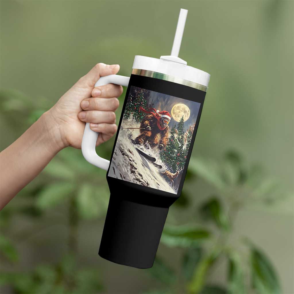 Christmas Bigfoot Skiing Tumbler With Handle Funny Santa Sasquatch Snowboard Ski Lover Skier - Wonder Print Shop
