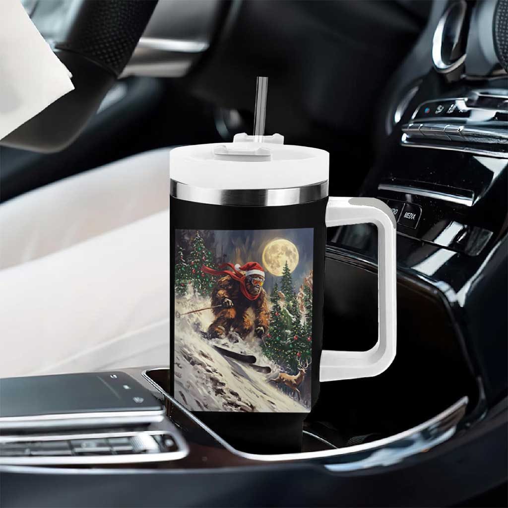 Christmas Bigfoot Skiing Tumbler With Handle Funny Santa Sasquatch Snowboard Ski Lover Skier - Wonder Print Shop