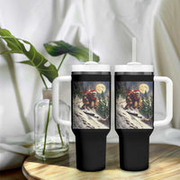 Christmas Bigfoot Skiing Tumbler With Handle Funny Santa Sasquatch Snowboard Ski Lover Skier - Wonder Print Shop