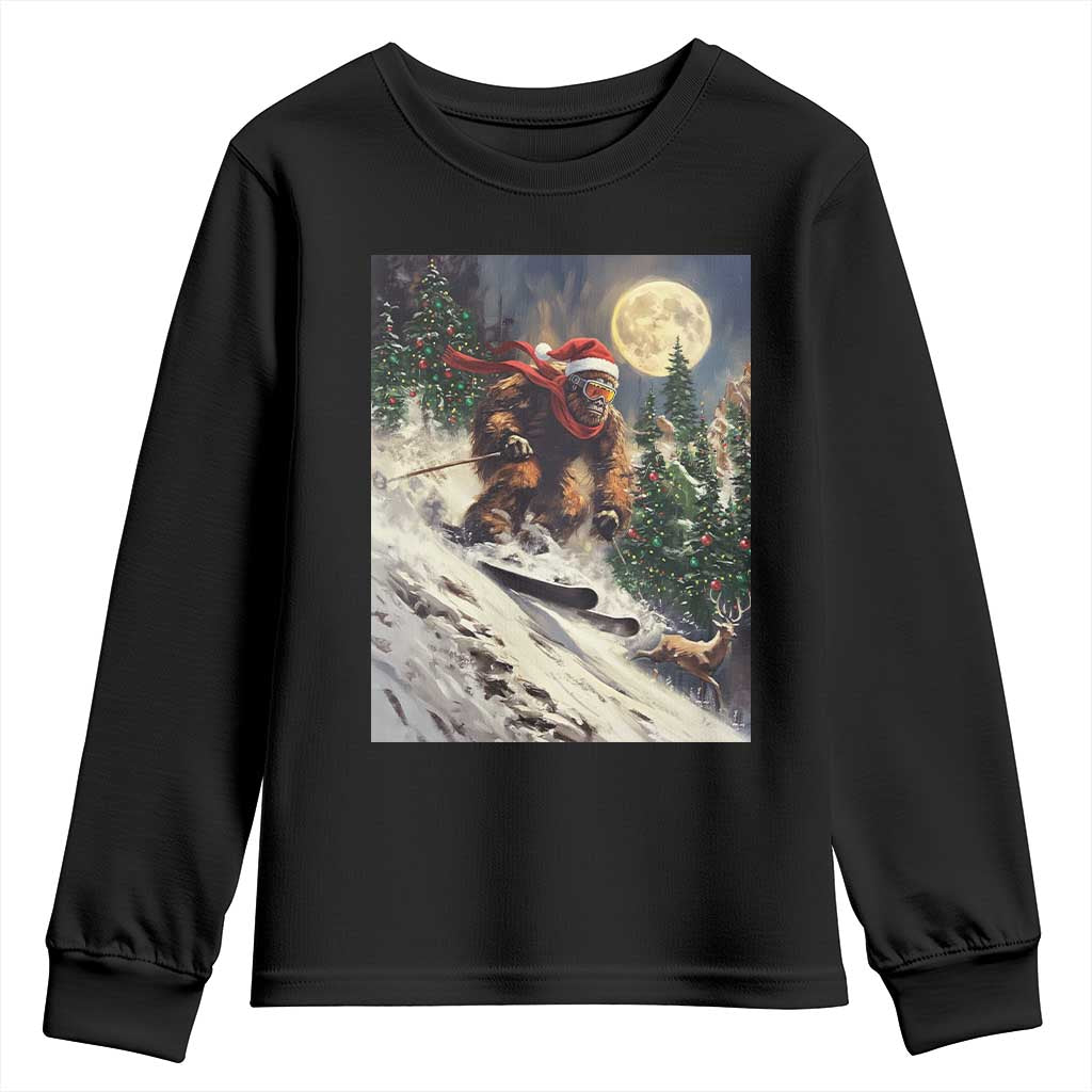 Christmas Bigfoot Skiing Youth Sweatshirt Funny Santa Sasquatch Snowboard Ski Lover Skier - Wonder Print Shop