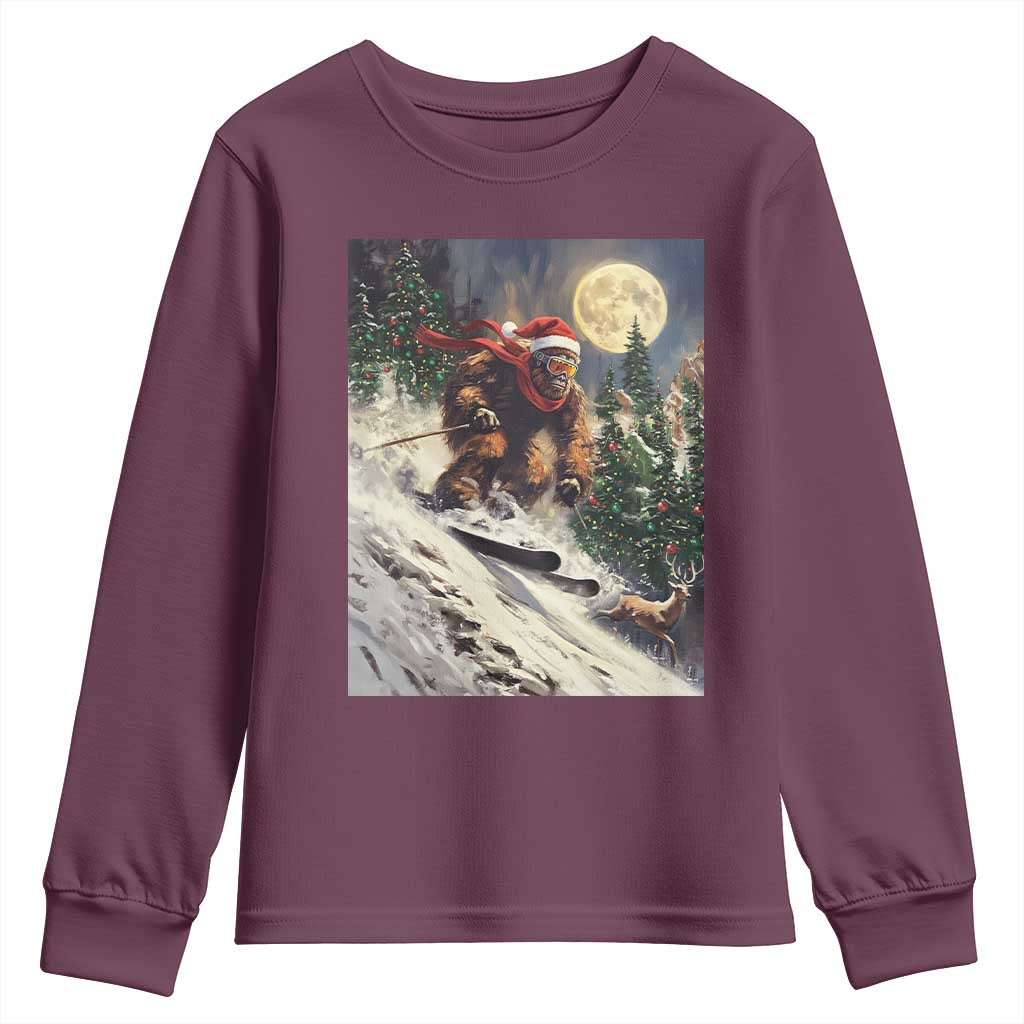 Christmas Bigfoot Skiing Youth Sweatshirt Funny Santa Sasquatch Snowboard Ski Lover Skier - Wonder Print Shop