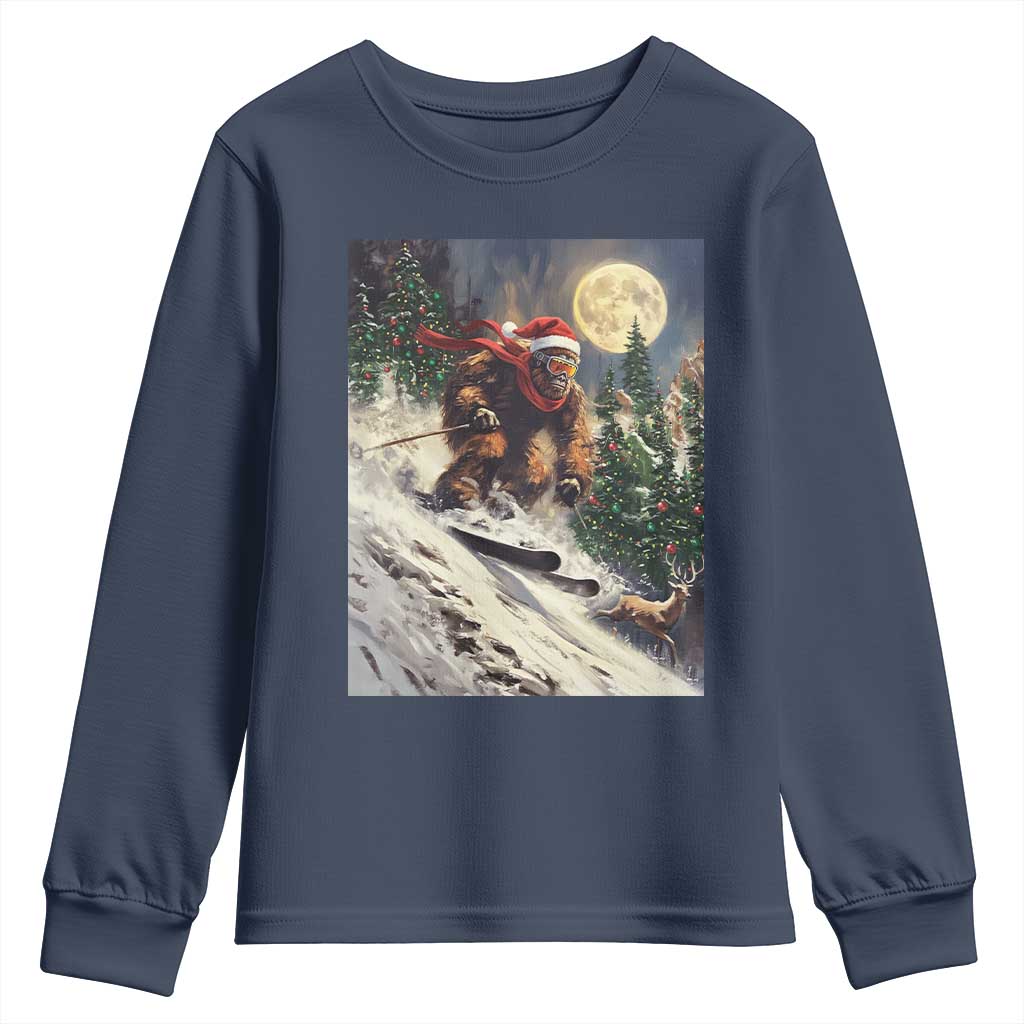 Christmas Bigfoot Skiing Youth Sweatshirt Funny Santa Sasquatch Snowboard Ski Lover Skier - Wonder Print Shop