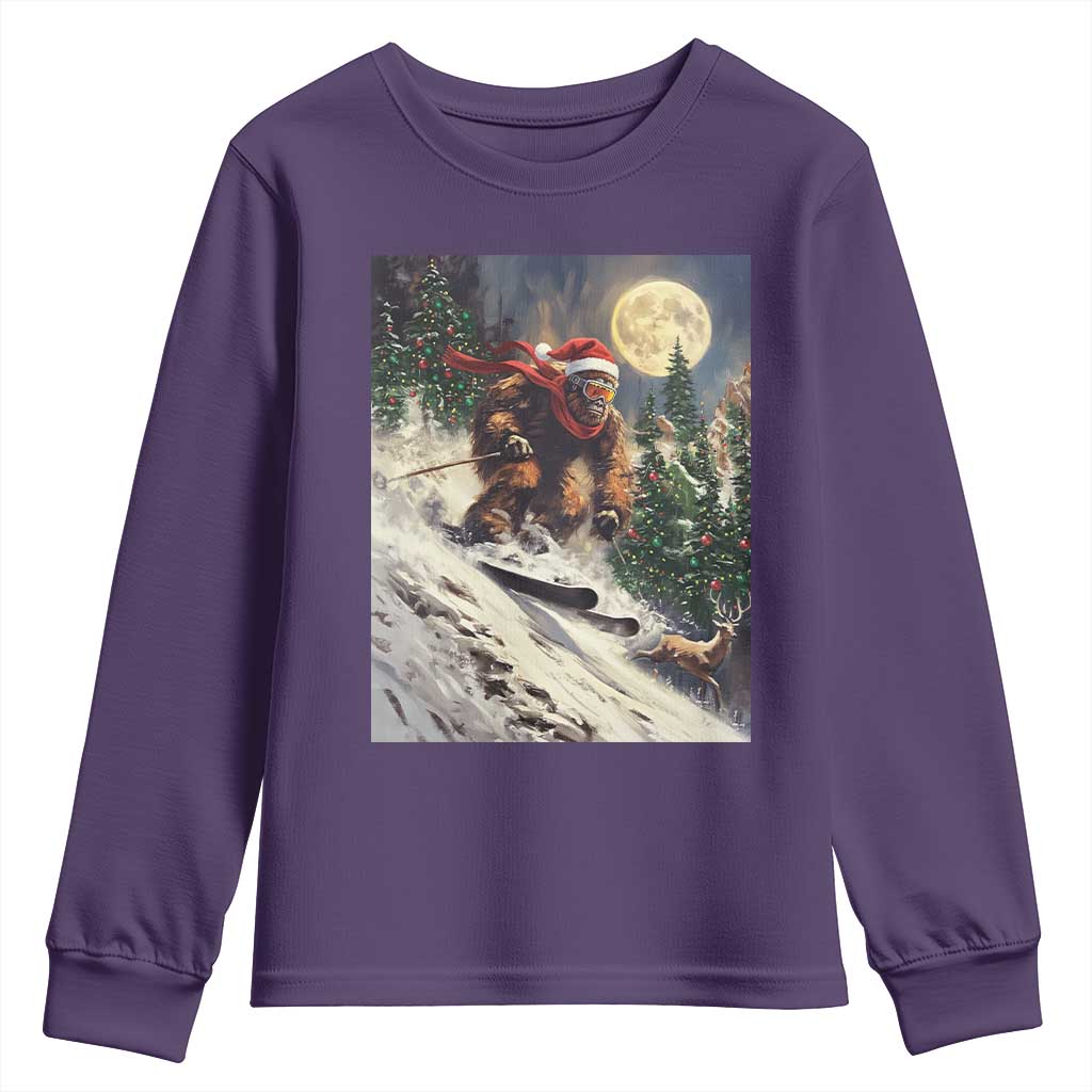 Christmas Bigfoot Skiing Youth Sweatshirt Funny Santa Sasquatch Snowboard Ski Lover Skier - Wonder Print Shop