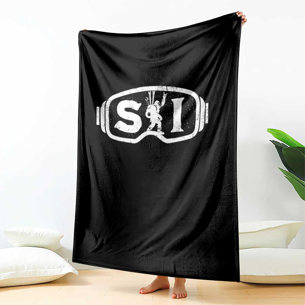 Bigfoot Skiing Throw Blanket Sasquatch Goggles Skiing Snow Ski Lover Skier - Wonder Print Shop