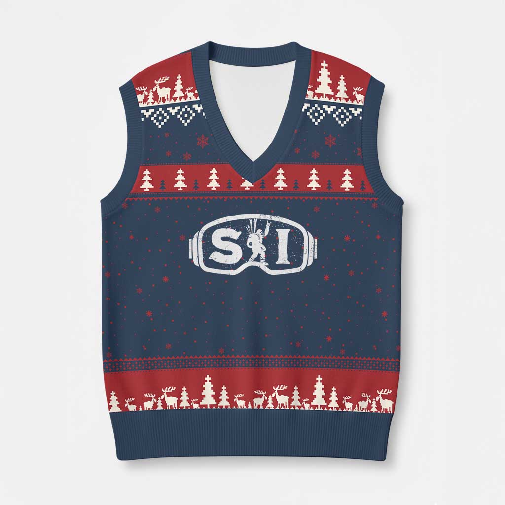 Bigfoot Skiing V-Neck Knit Sweater Vest Sasquatch Goggles Skiing Snow Ski Lover Skier - Wonder Print Shop