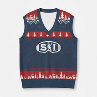 Bigfoot Skiing V-Neck Knit Sweater Vest Sasquatch Goggles Skiing Snow Ski Lover Skier - Wonder Print Shop
