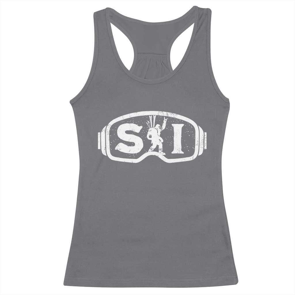 Bigfoot Skiing Racerback Tank Top Sasquatch Goggles Skiing Snow Ski Lover Skier - Wonder Print Shop