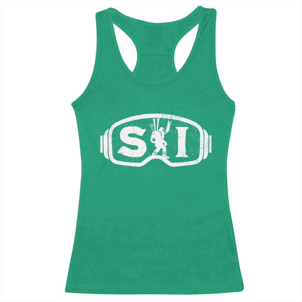 Bigfoot Skiing Racerback Tank Top Sasquatch Goggles Skiing Snow Ski Lover Skier - Wonder Print Shop