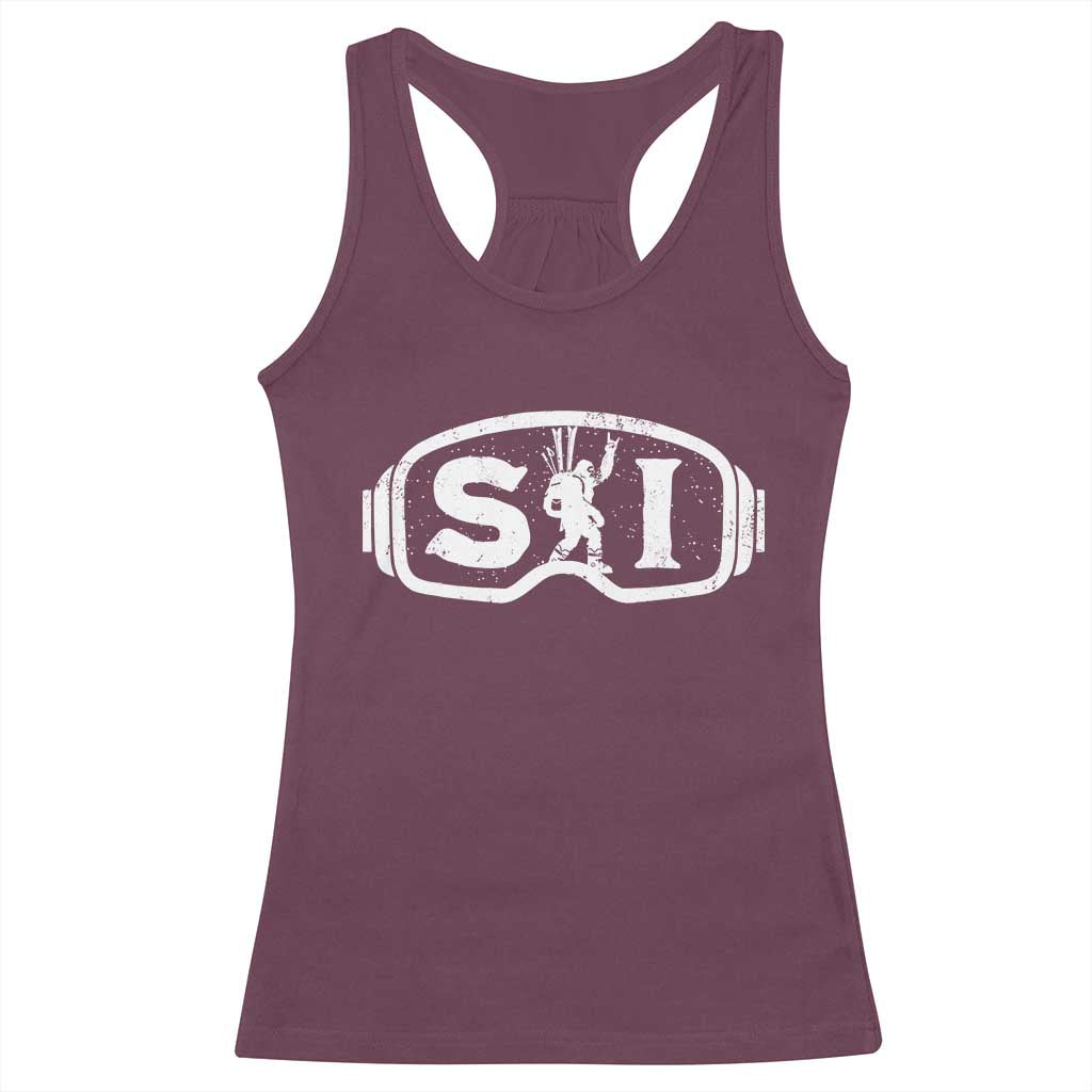 Bigfoot Skiing Racerback Tank Top Sasquatch Goggles Skiing Snow Ski Lover Skier - Wonder Print Shop