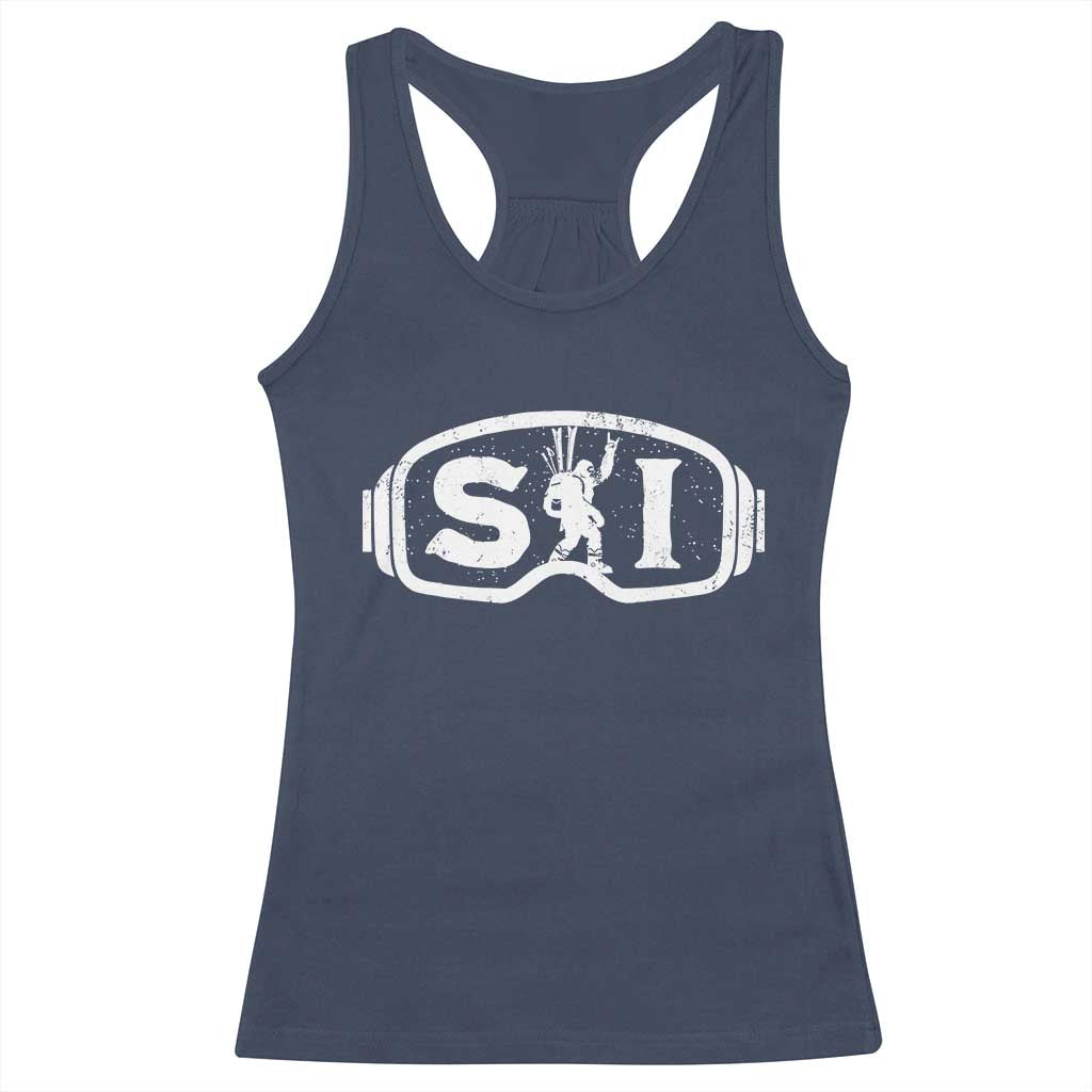 Bigfoot Skiing Racerback Tank Top Sasquatch Goggles Skiing Snow Ski Lover Skier - Wonder Print Shop