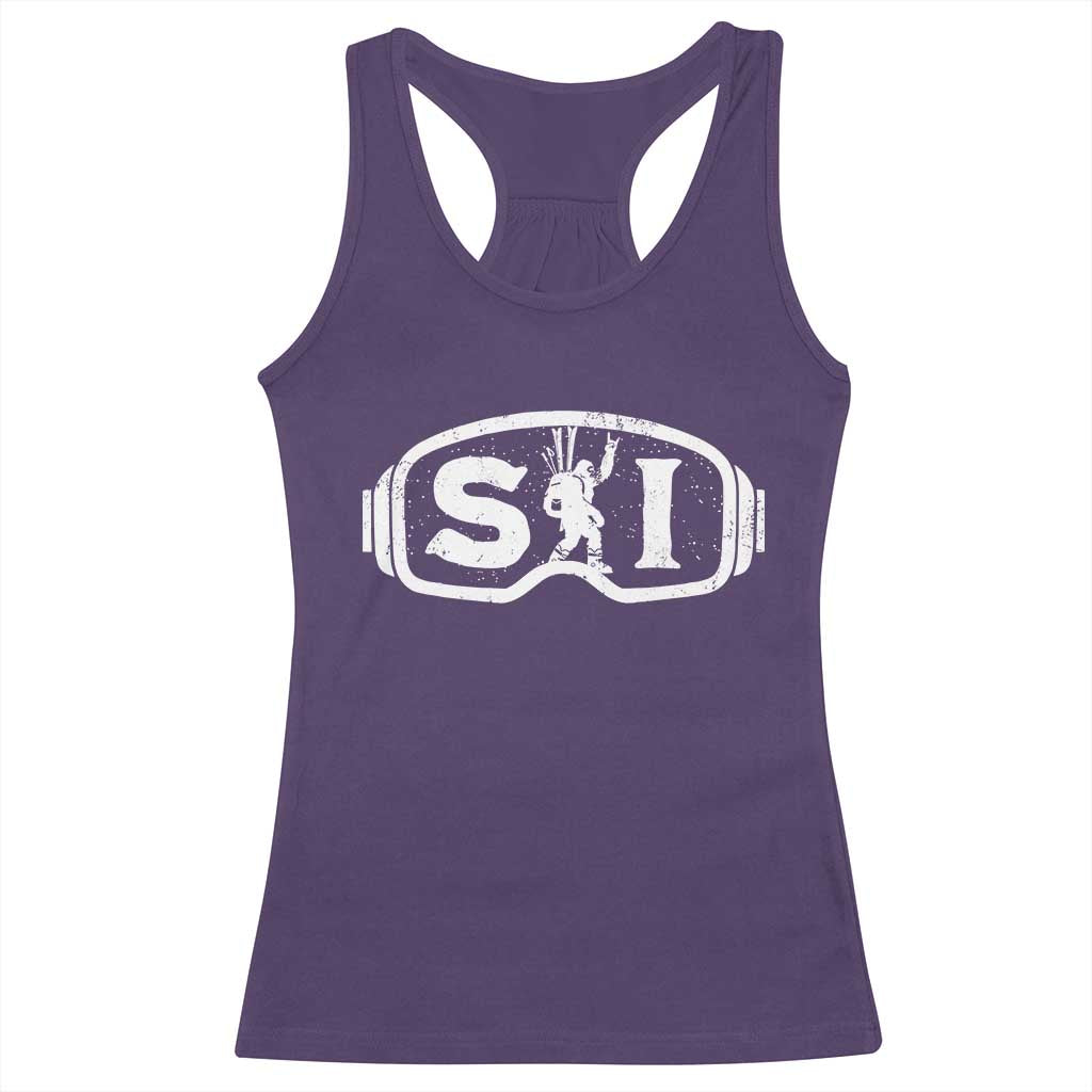 Bigfoot Skiing Racerback Tank Top Sasquatch Goggles Skiing Snow Ski Lover Skier - Wonder Print Shop