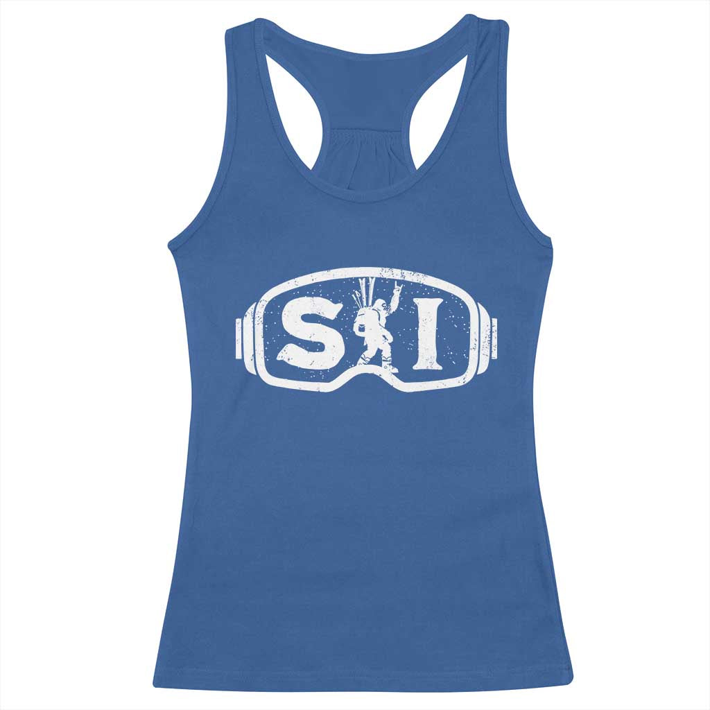 Bigfoot Skiing Racerback Tank Top Sasquatch Goggles Skiing Snow Ski Lover Skier - Wonder Print Shop
